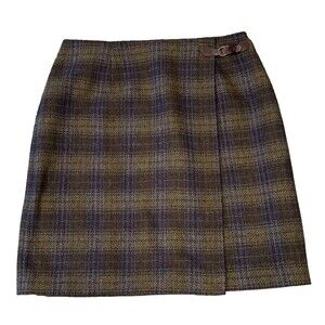 Requirements Women’s Sz 10 Plaid Pencil Wrap MIDI Skirt Wool In Brown Vintage